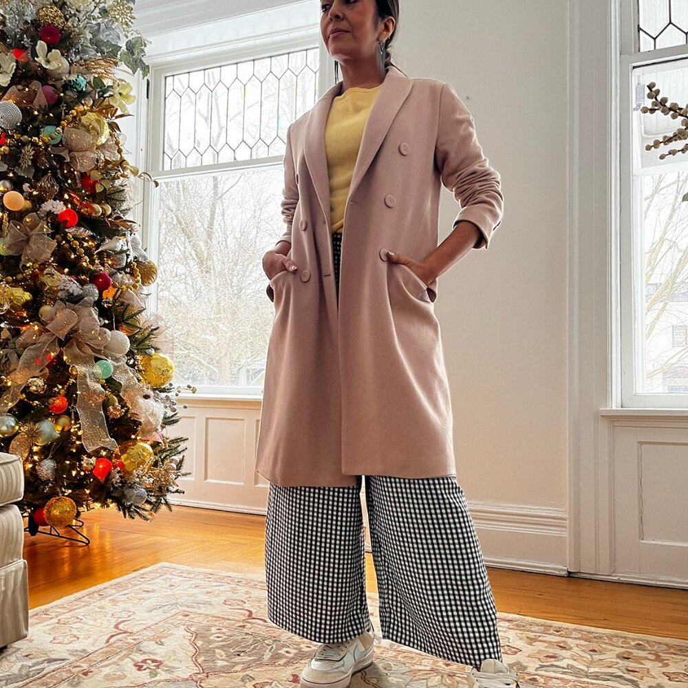 Zara Soft Pink Wool Blend Coat XS – Long Soft Notch Lapel Overcoat, Minimalist C